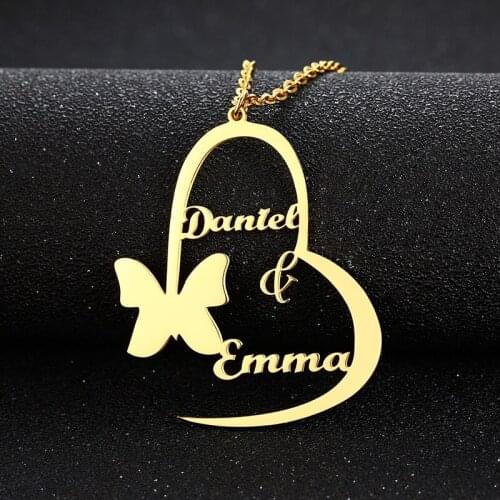Handmade Fashion Butterfly Heart Pendants Custom Name Necklaces Personalized Women Gold Silver Hearts Choker Jewelry Gift