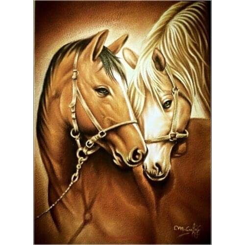 Counted Cross Stitch Kits Needlework Embroidery - Crafts 14 ct Aida DMC Color DIY Arts Handmade Home Decor - Two Horses
