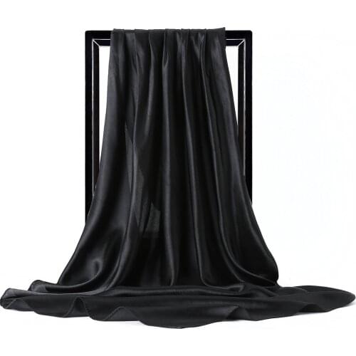 90*90cm Fashion Hijab Scarves For Women Solid Color Bandana Head Scarf Female Square Shawls Wraps Neck Scarfs For Ladies Black