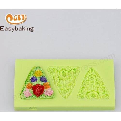 Cake Decorating Silicone Mold Triangular Peony Pattern Flowers Shaped Flags Chocolates Maker Tool