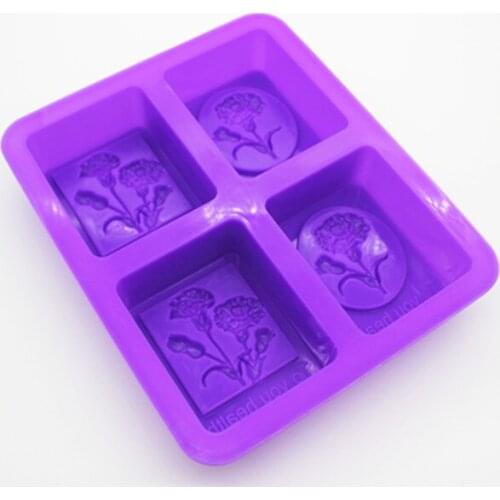 Silicone soap mold 4 cavity flower pattern square shape fondant cake chocolate mold ice mould resin clay craft mold