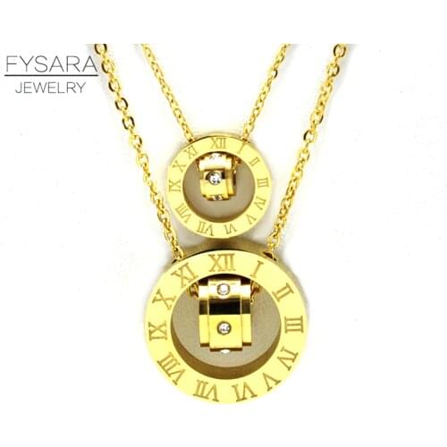 FYSARA Couple Jewelry Austrian Crystal Love Necklace Luxury Brand Roman Numerical Necklace For Women Two Circle Pendant Clavicle