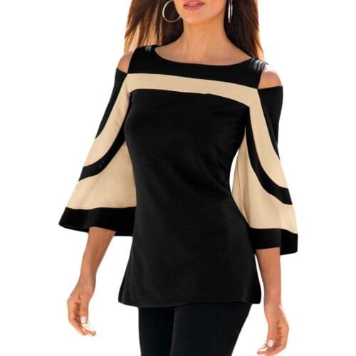 Womens Sexy T-Shirt Off Shoulder Top Batwing Sleeve Casual Patchwork T-Shirts Clothes Plus Sizes Poleras Mujer Show Slim YF788