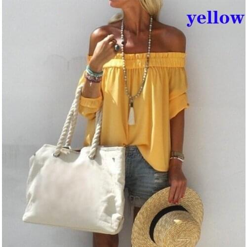 Summer Casaul Chiffon Long Sleeve Solid Color Women T-shirt 2020 New Womens Sexy Off Shoulder Tops Tee Harajuku Sexy Size Short
