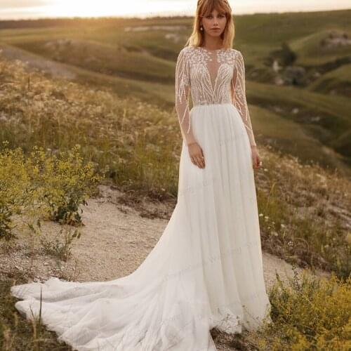 Wedding Dress Lace Unique Floor Length Sweep Train Zipper Button White Bridal Gown Pleat Robe De Mariage Custom