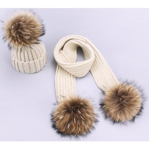 Winter Scarf Beanie Hat Set Two Pieces Parenting Knit Thick Windproof Warm Beanies With Pompon Outdoor Hats For Child And Adult