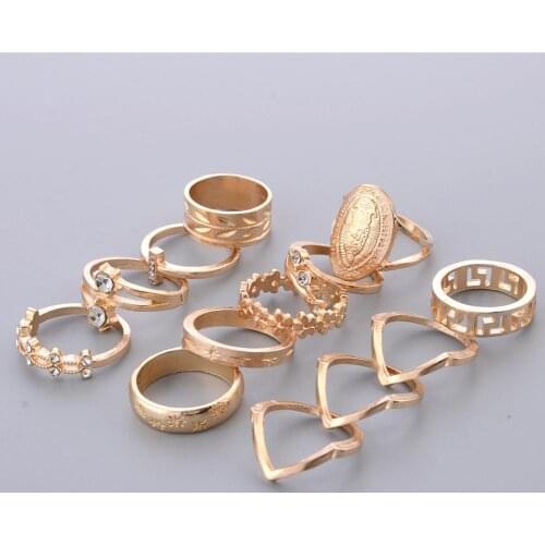 13Pcs/Set Women Virgin Mary Flower Rhinestone Stacking Knuckle Midi Finger Ring fashion