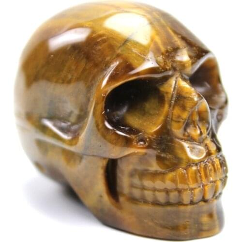 2" Natural Tiger Eye Skull Figurine Quartz Jade Carved Cranium Reiki Mineral Specimen For Healing Crystal Stone Home Decoration