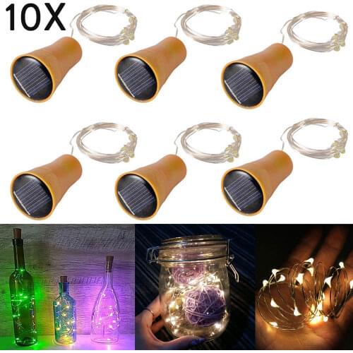 2019 10PCS 1M 1.5M 2M Solar Cork LED String Light Copper Wire String Holiday Fairy Lights For Christmas Party Wedding Decor