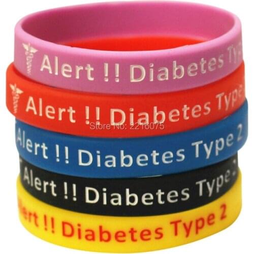 500pcs Medical Alert Type 2 Alert Diabetes wristband silicone bracelets free shipping by DHL express