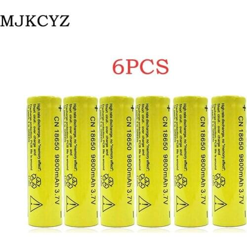 6pcs18650 battery 9800mAh 3.7V rechargeable lithium ion battery for LED flashlight and laser pen