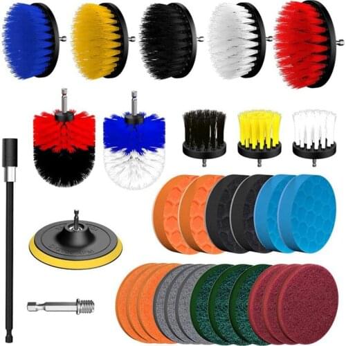 HLZS-32 Piece Drill Brush Attachment Set, Power Scrubber Drill Brush Kit, Scrub Brush with Extend Long Attachment
