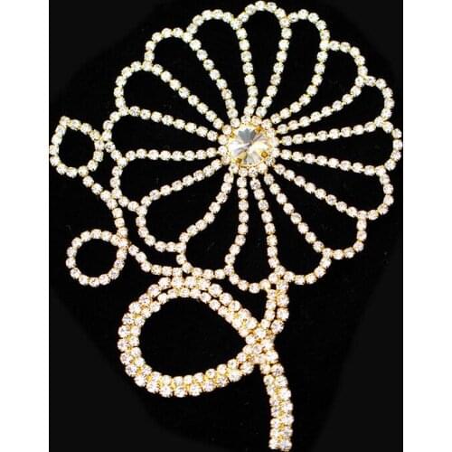 Free Shipping Wholesale10pcs/lot 4" Rhinestone Applique for Wedding Gown Bridal Sash Evening Wear Rhinestone Patch ML05