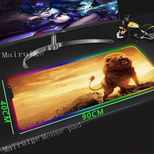 Mairuige Large Mouse Pad Black Lock Edge Watercolor Style Animal Lion Custom Home Computer Keyboard Desk Mat Rubber Non-slip Xxl