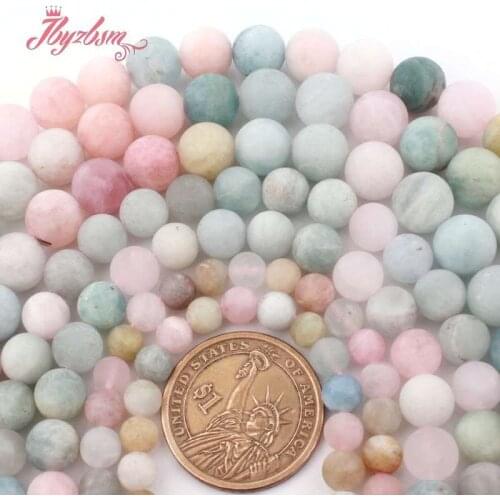 Round Frost Multicolor Morganite Beryls Spacer Loose Beads 15"for DIY Accessories Women Men Necklace Bracelets Jewelry Making