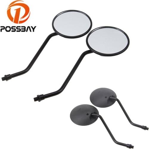 POSSBAY Black Round Motorcycle Rear Side View Mirror Retroviseur Motor Round Motorcycle Mirror Scooter Rearview Accessories