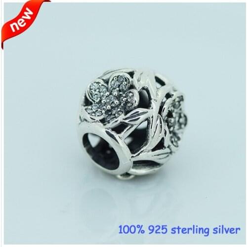 CKK Mystic Floral White Enamel Charms 925 Sterling Silver Beads Fits Original Bracelets Jewelry DIY Making