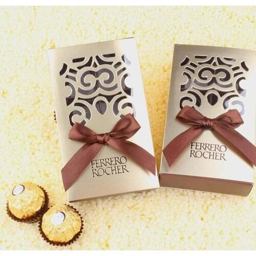 FERRERO ROCHER Boxes Wedding Favors Sweet Gifts Bags Party Supplies Baby Shower Ferrero Chocolate Candy Box 6 Hole Gold with Bow