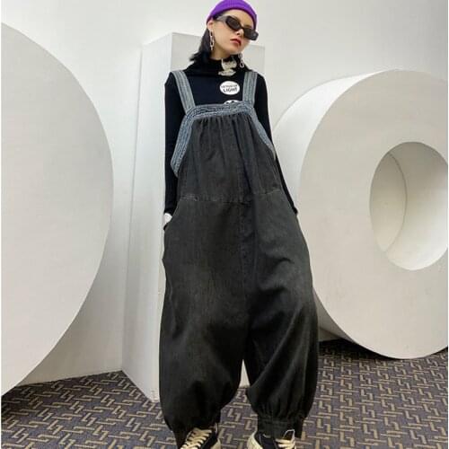 Jeans Jumpsuits Women Big Size Baggy Drop Crotch cowboy Rompers Boyfriend Overalls Suspenders Denim Cross-pants
