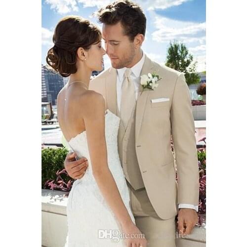 Top Sale 3 Piece Elegant Beige Groom Wedding Tuxedos Custom Forma Wear Groomsman Suit Best Fitted Business