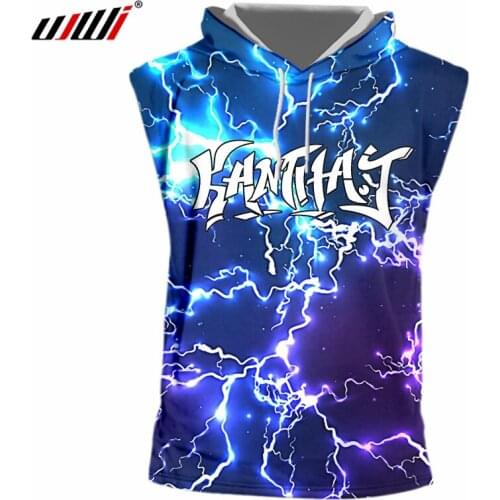UJWI Man/women 3D Printed Vest Graffiti Dark Lightning Hooded Tank Top Hip Hop Streetwear Cool Mens Spandex Casual