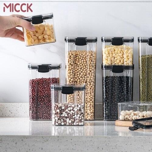 MICCK Sealed Storage Tank With Buckles Grain Spice Snacks Storage Box Kitchen Organizer Stackable Sealed Storage Jar For Kitchen