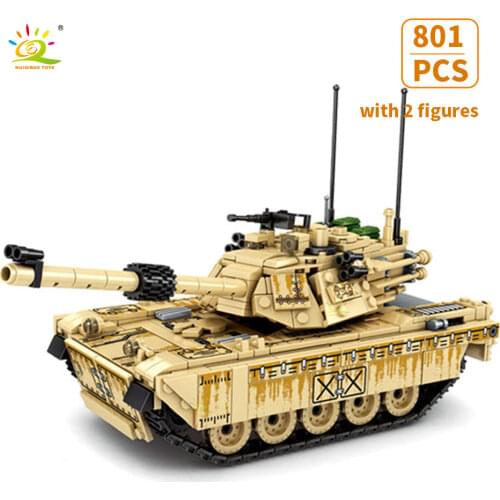 HUIQIBAO 801Pcs Military M1A2 Abrams Main Battle Tank Model Building Block City Soldier Weapon WW2 Army Figure Bricks Toys Child
