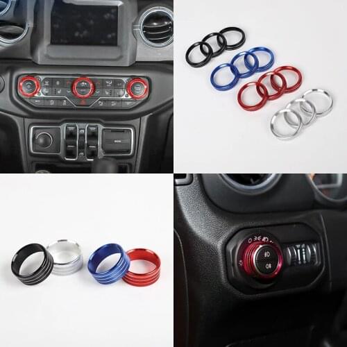 4pcs/Set Air Condition & Headlight Switch Ring Cover Trim Fit for Jeep Wrangler JL 2018 2019 2020 Car Styling Accessories