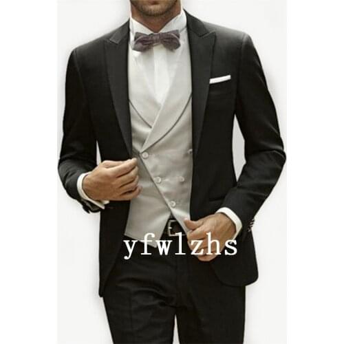 Handsome Groomsmen Peak Lapel Groom Tuxedos Wedding Dress Men Suits Blazer Prom Dinner (Jacket+Pants+Tie+Vest) A660