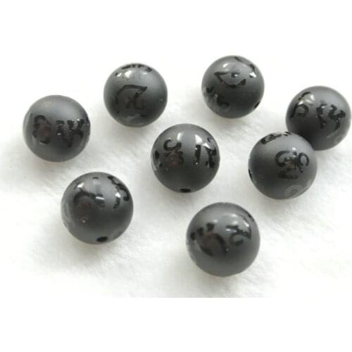 Tibetan Mantras Six Words Natural Balck Stone Round Beads 8~14mm Matte Prayer Beads 20 Beads/lot