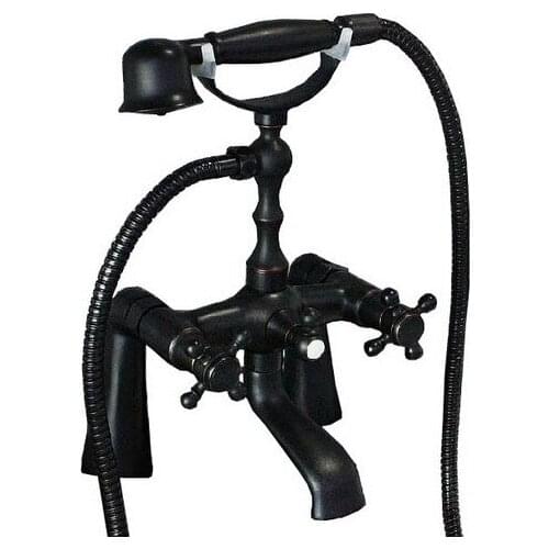 Black Oil Rubbed Brass Deck Mount Bathroom Tub Faucet Dual Cross Handles Telephone Style Hand Shower Clawfoot Tub Filler atf026