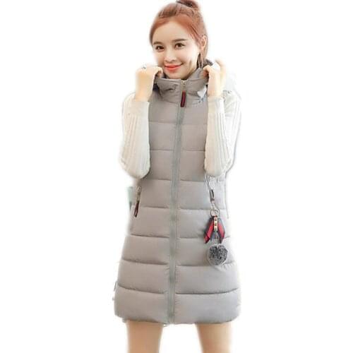 Sweet Autumn Winter Women Waistcoat 2018 New Arrival Fashion Women Down Cotton Vest Medium-Long Female Hooded Womens Vest Q711