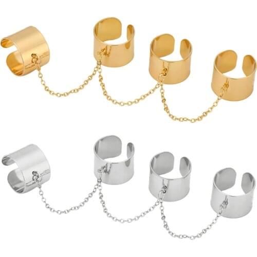 Punk Multilayer Chain Ring Four Fingers Open Alloy Rotate Rings for Women Man Couple Party Gift Gothic Women Men Party Jewelry