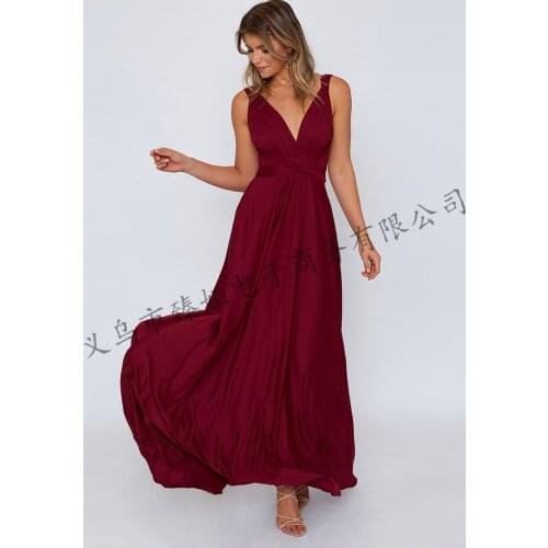 Fashion Sexy V-neck dress elegant sleeveless bodycon open back Long dressmulti lace up dress Wedding Floor length dress