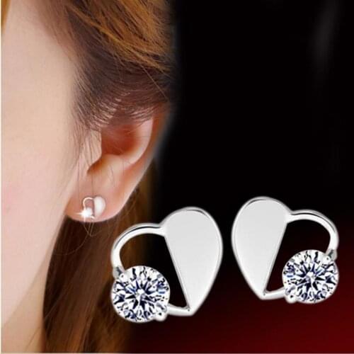 Everoyal Trendy 925 Sterling Silver Earrings For Women Jewelry Fashion Zircon Purple Heart Earrings Girls Valentines Day Bijou