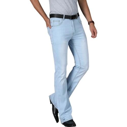 Mens Jeans Boot Cut Leg Flared Loose Fit High Waist Male Designer Classic Denim Jeans Summer Thin Micro Flared Jeans