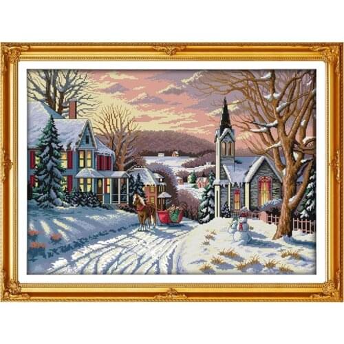 Winter Snowscape Patterns Cross Stitch Kits Printed Fabric Counted Embroidery Needlework Sets 14CT 11CT Diy Home Decor Paintings