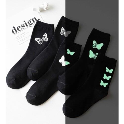 New High Quality Butterfly Socks Women Light Streetwear Harajuku Crew Woman Skateboard Socks Hip Hop Bright Short Sock Black Sox