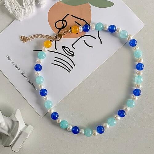 New Bohemian Hawaiian Womens Jewelry Necklace Color Pearl Necklace Vintage Glass Beads Necklace for Women Girls Party Gift