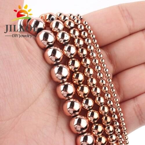 New Arrival wholesale Natural Stone Rose Gold Hematite Round Beads 3 4 6 8 10 MM 15" Per Strand Pick Size For Jewelry Making