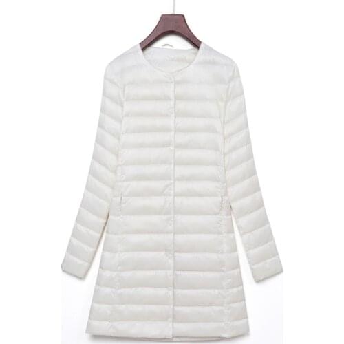 Winter Coat Women Long Down Jacket White Duck Down Female Overcoat Ultra Light Slim Solid Thin Jackets Coat Portable Parkas 4XL