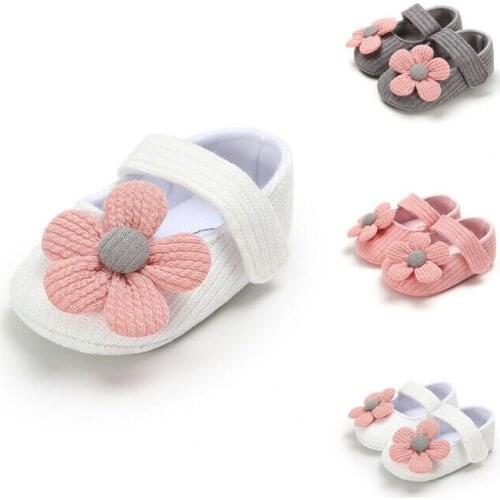 Newborn Infant Baby Boy Girl Soft Sole Crib Shoes Knitted Flower Cotton Hooked Prewalker First Walker Baby Shoes 0-18M