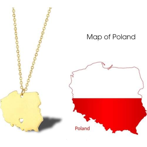 Unique Design Poland Map Necklace Heart Map Necklace of Capital Men Womens Stainless Steel Necklace Hip Hop Chain Fine Jewelry