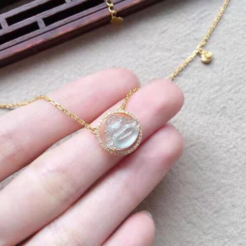 Original new high icy natural chalcedony diamond lucky pendant fresh and elegant charm ladies silver jewelry