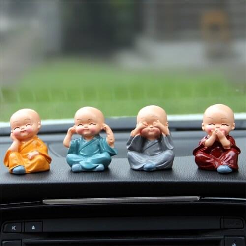 4Pcs/lot Resin Crafts Gift Lovely Little Monk Sculptures Cute Monks Buddha Statues Creative Buddha Dolls Table Car Decoration