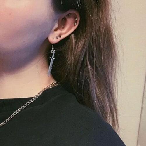 R58E Vintage Gothic Dagger Sword Pirate Medieval Renaissance Silver Finish Dangle Earrings Fashion Jewelry Unisex