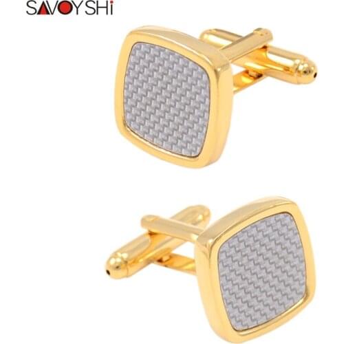 SAVOYSHI Luxury Gold Shirt Cufflinks for Mens High Quality White Carbon Fiber Cuff Links Wedding Grooms Gift Brand Men Jewelry
