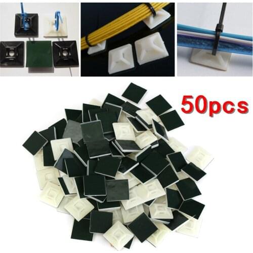 50pcs Black White Self Adhesive Stick-on Mounts for Cable Ties / Routing Looms Wire & Cable Base Clamps Clip
