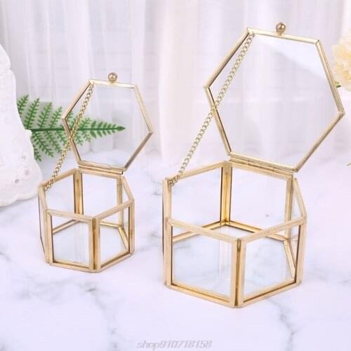 Nordic Hexagon Transparent Glass Wedding Ring Box Eternal Flower Storage Innovative Home Decoration D24 20 Dropshipping