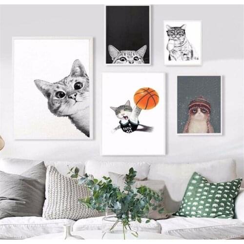 Nordic Cartoon Animals Art Canvas Print Cat Poster Wall Art Painting Pictures For Living Room Nursery Home Decor No Frame